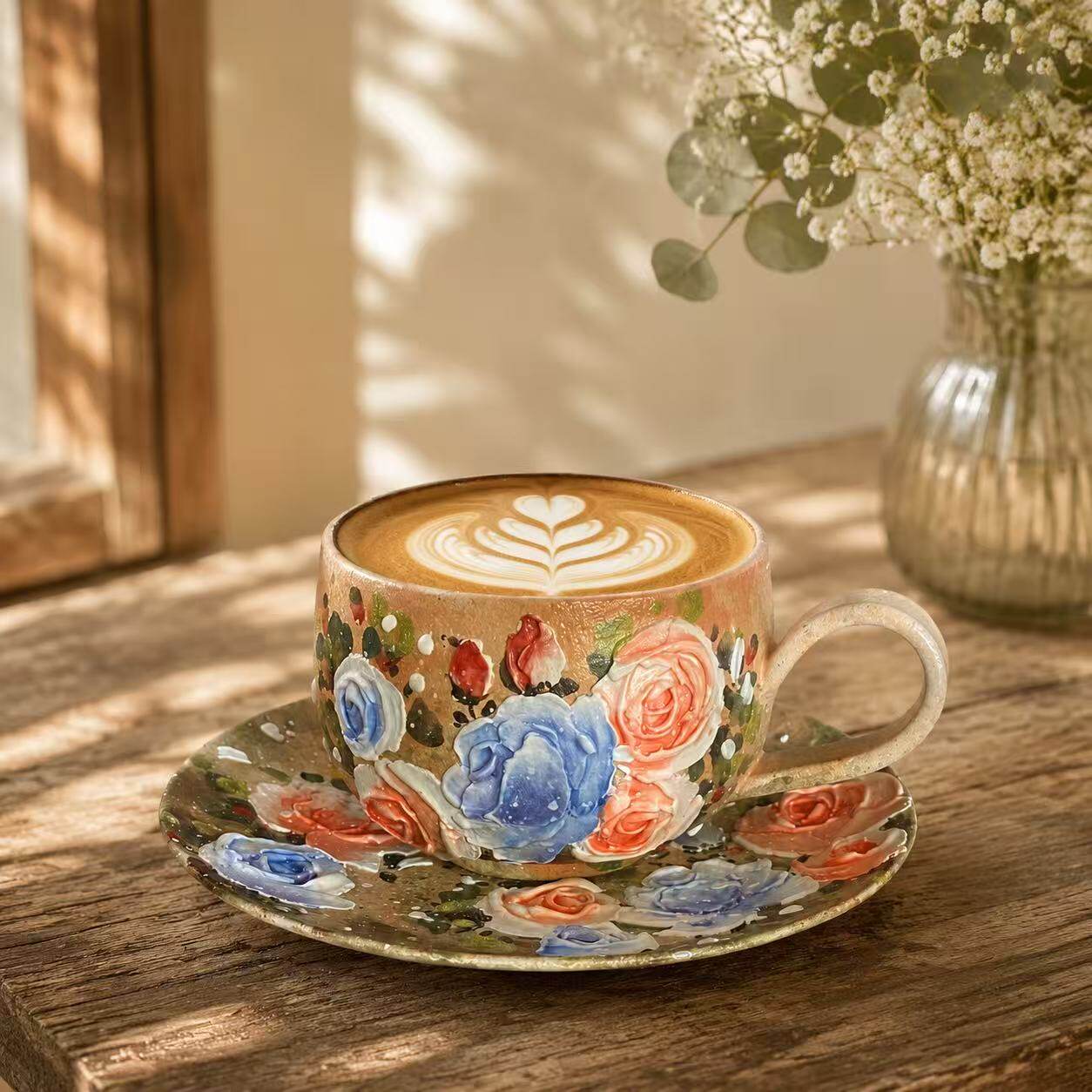 Rose Garden Hand-Painted Ceramic Cup Set