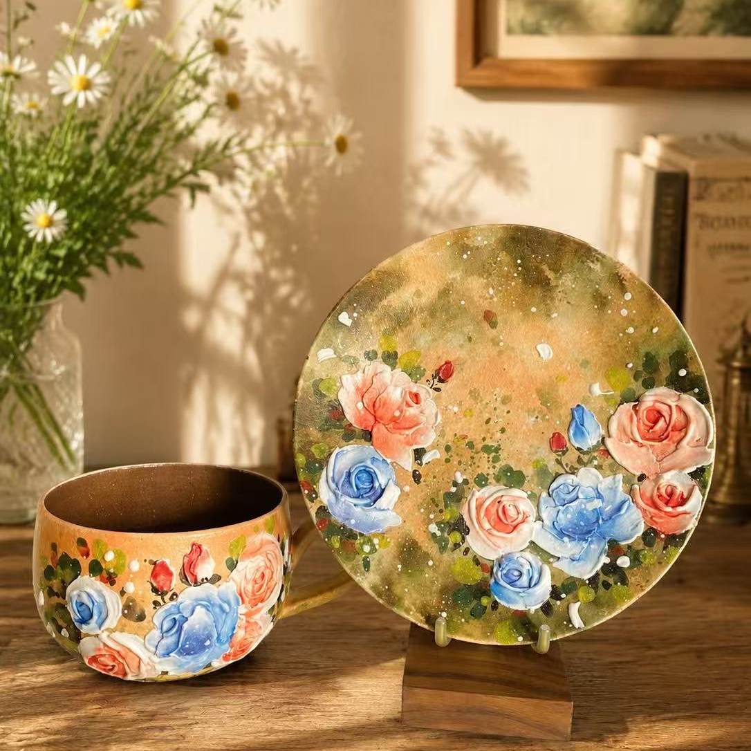 Rose Garden Hand-Painted Ceramic Cup Set