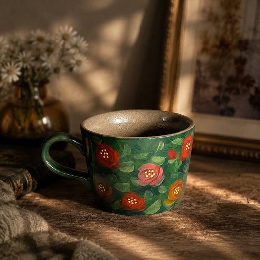 Green Floral Hand-Painted Ceramic Mug