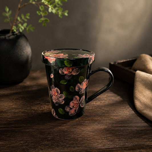 Midnight Blossom Covered Ceramic Mug