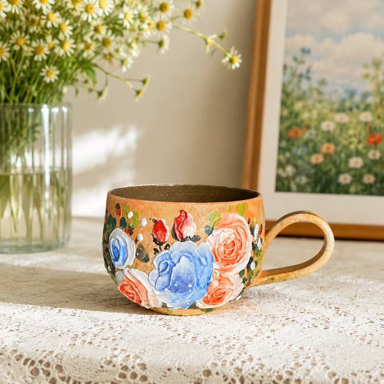 Rose Garden Hand-Painted Ceramic Cup Set