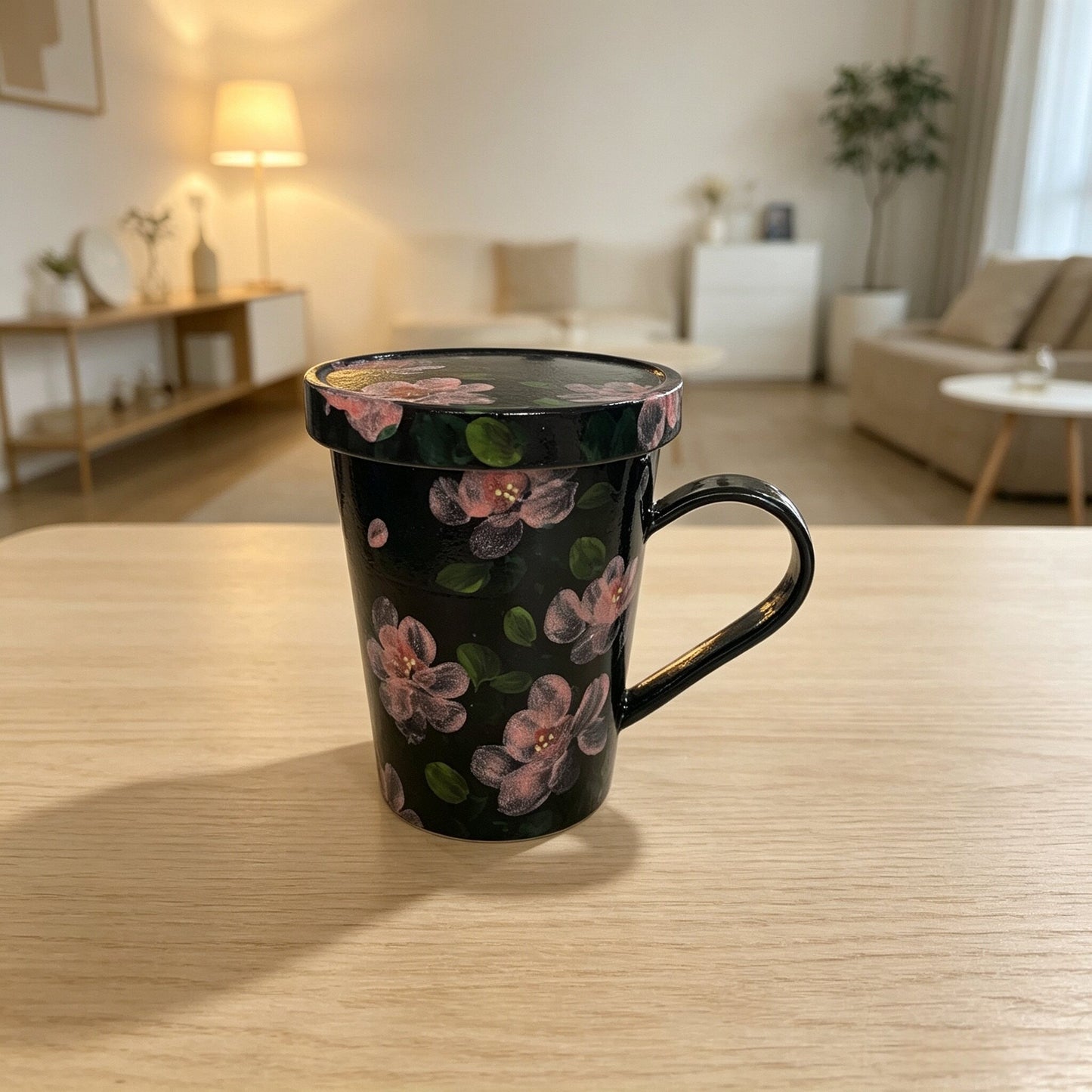 Midnight Blossom Covered Ceramic Mug