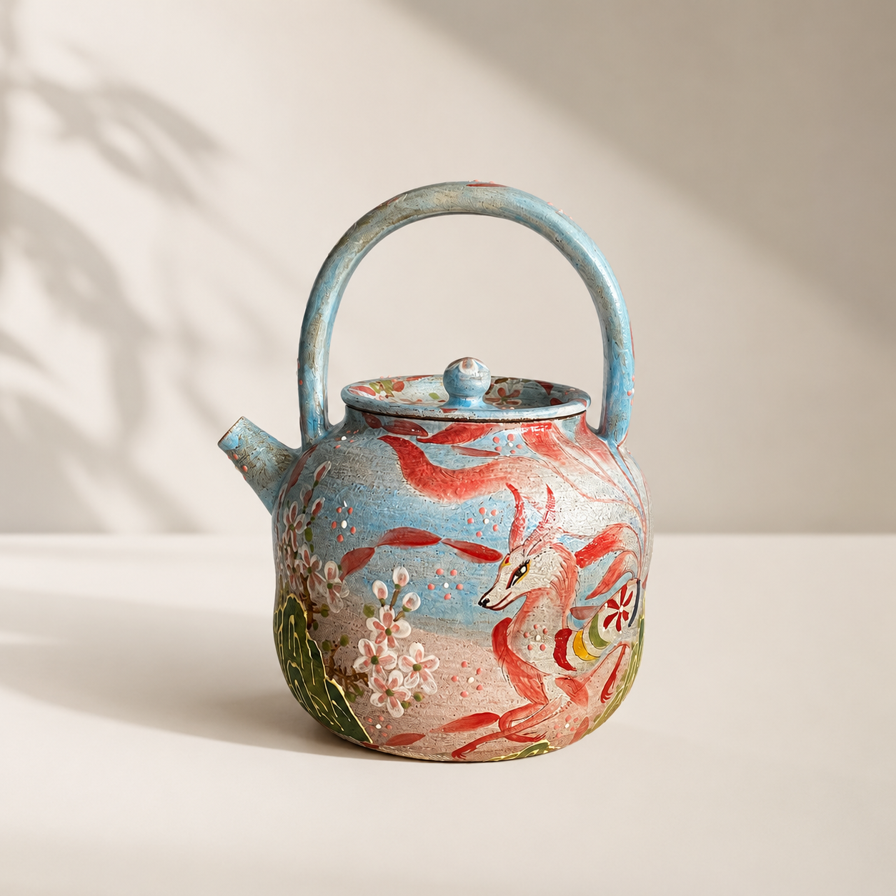 Fox Hand-Painted Ceramic Teapot