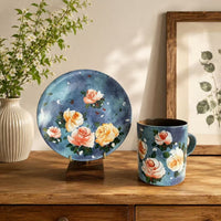 White Rose Hand-Painted Ceramic Cup Set