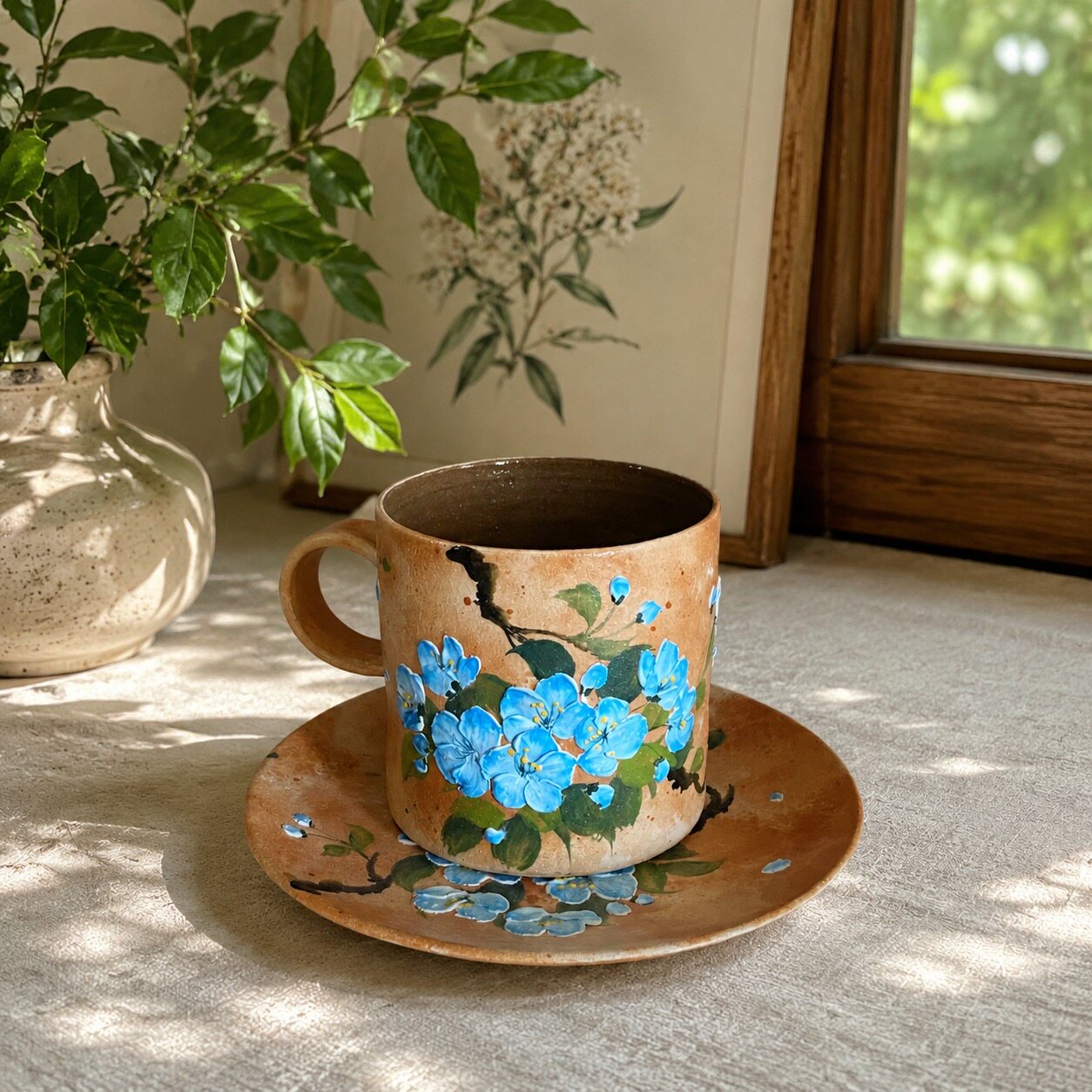 Blue Blossom Ceramic Cup Set