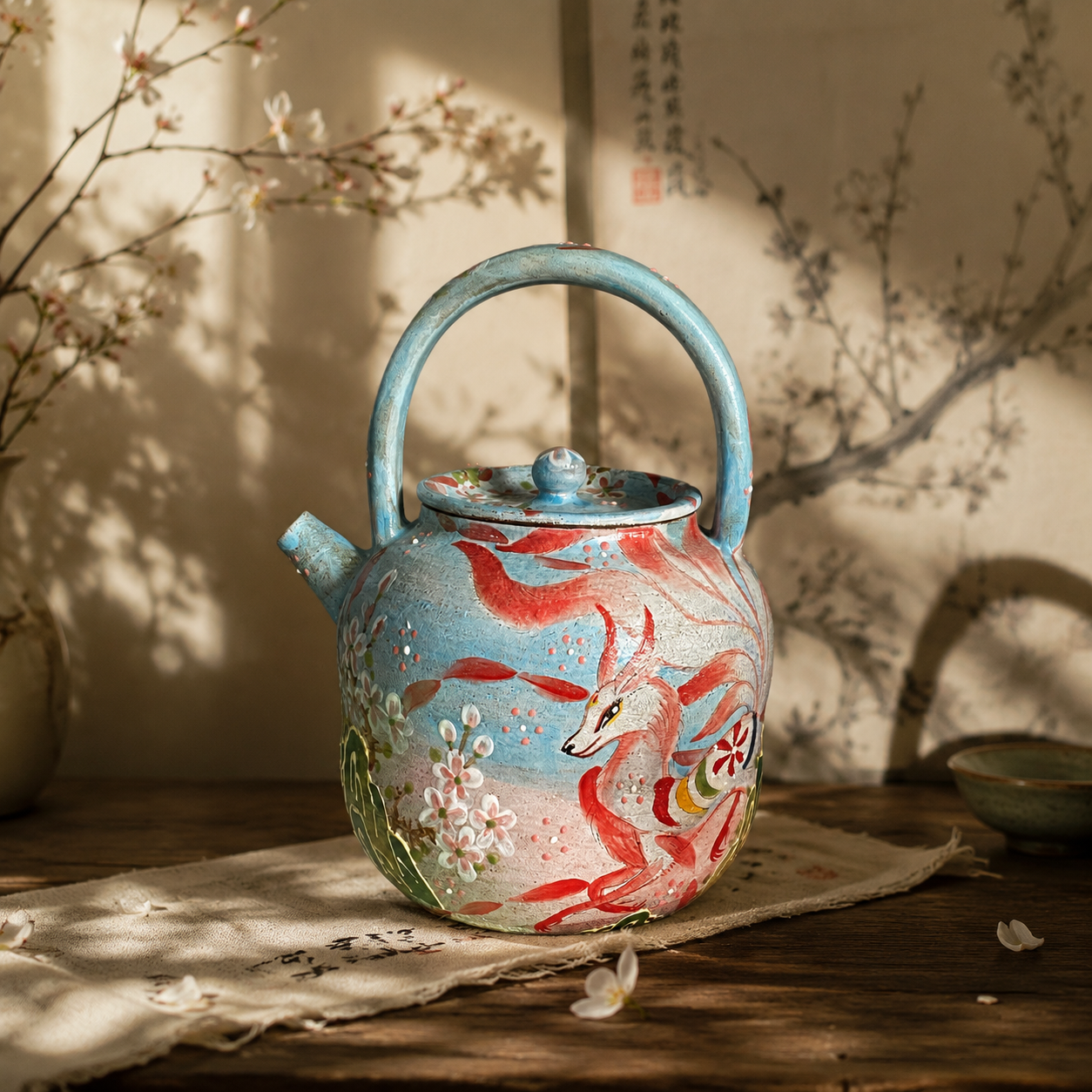Fox Hand-Painted Ceramic Teapot