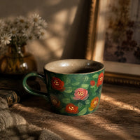 Green Floral Hand-Painted Ceramic Mug