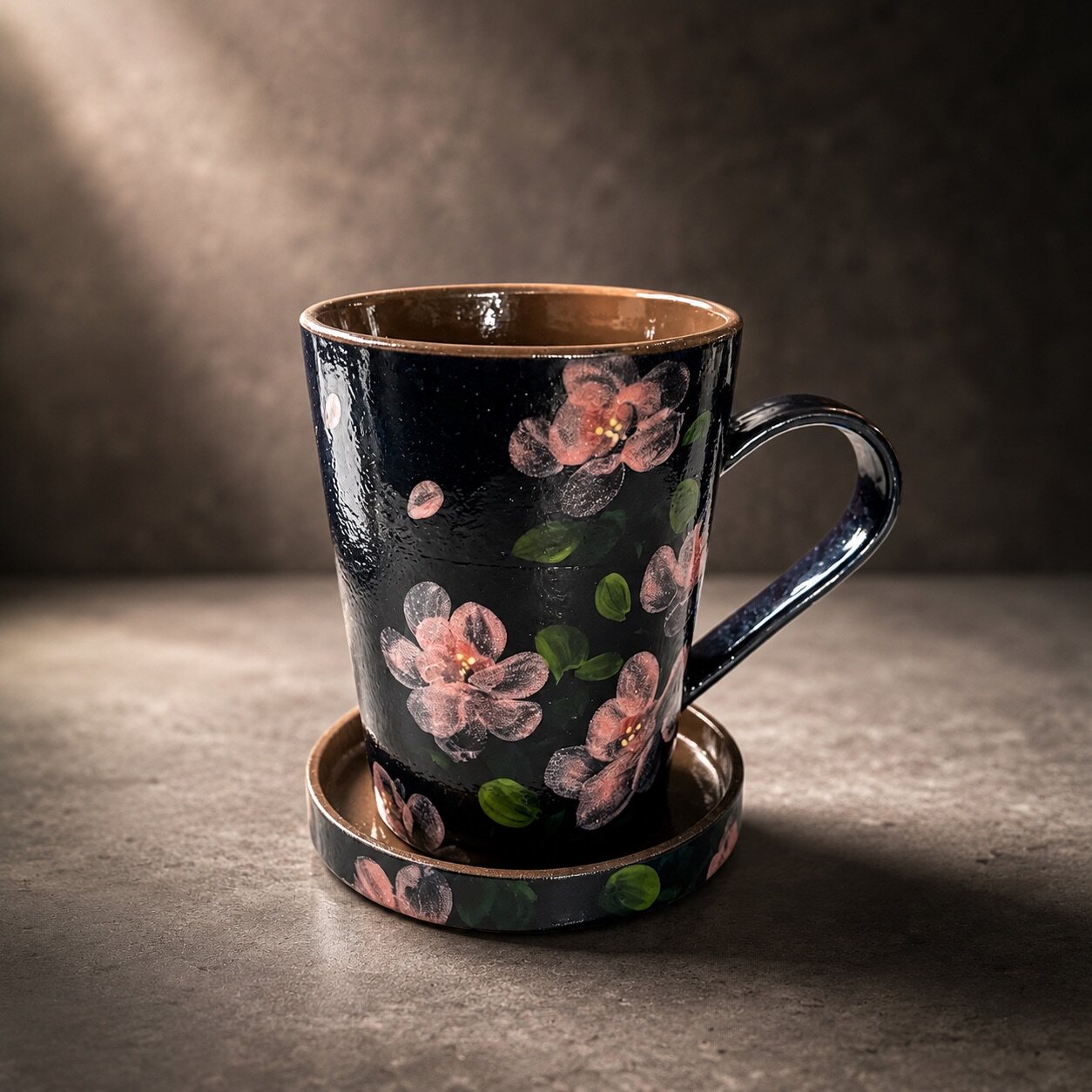 Midnight Blossom Covered Ceramic Mug
