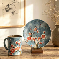 Plum Blossom Hand-Painted Ceramic Cup Set