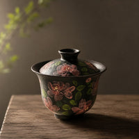 Dark Floral Hand-Painted Gaiwan Set