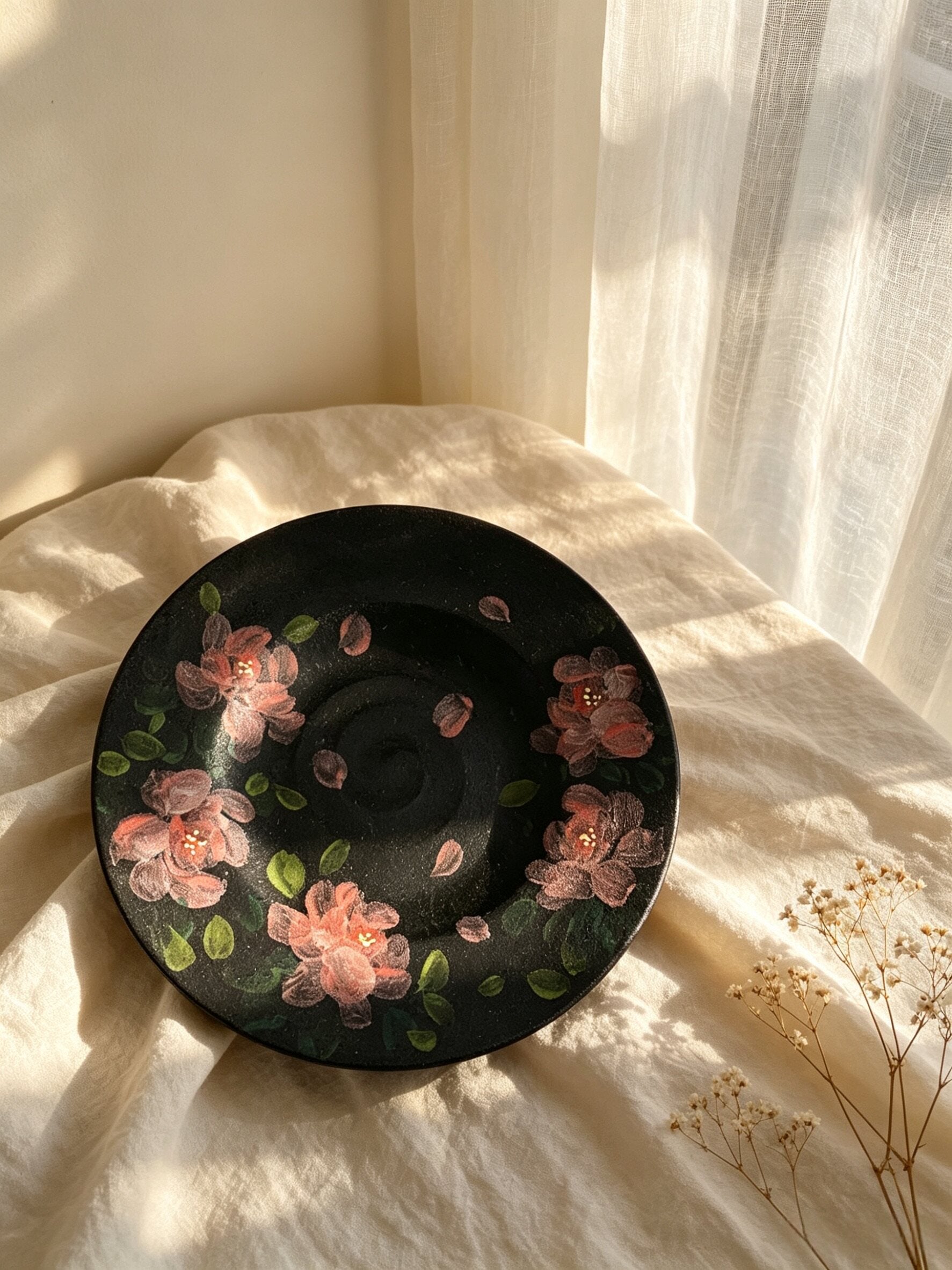 Dark Floral Hand-Painted Gaiwan Set