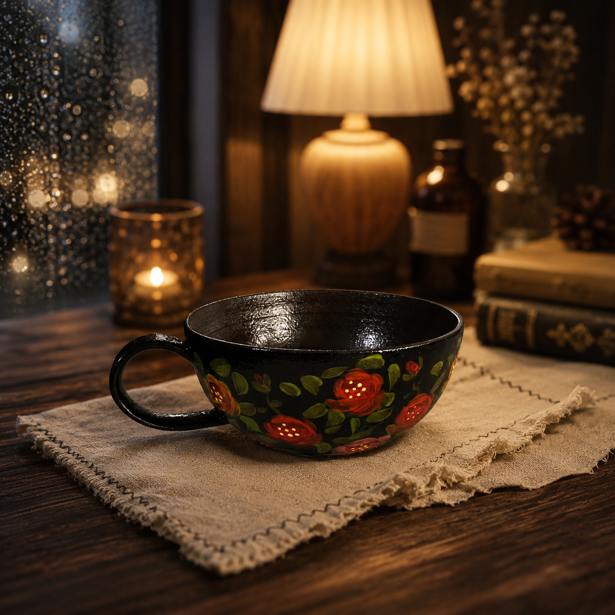 Midnight Floral Ceramic Bowl