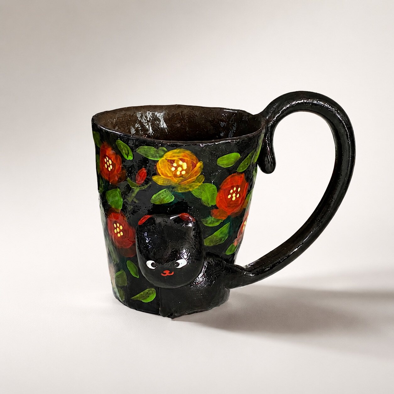 Black Cat Floral Ceramic Mug
