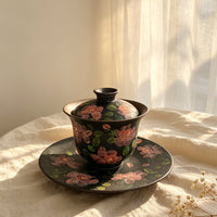 Dark Floral Hand-Painted Gaiwan Set