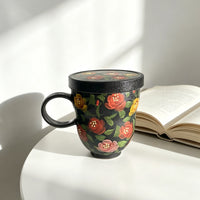 Black Floral Ceramic Travel Mug