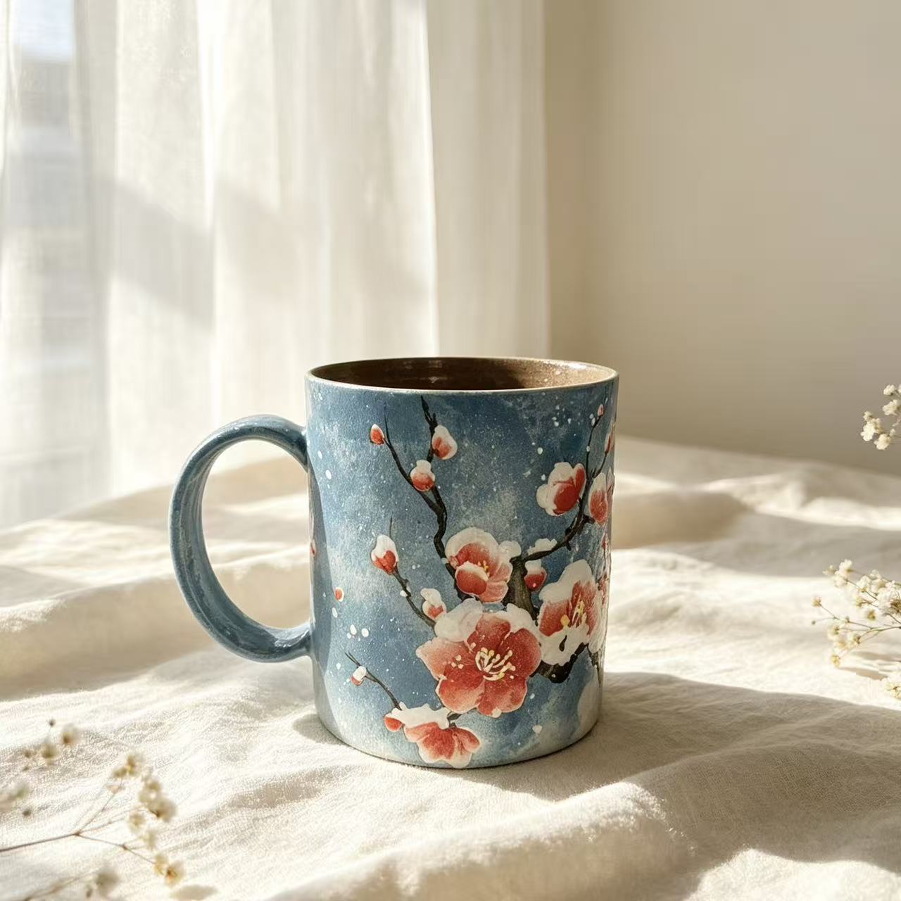 Plum Blossom Hand-Painted Ceramic Cup Set