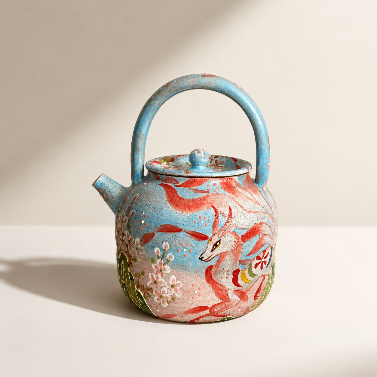 Fox Hand-Painted Ceramic Teapot