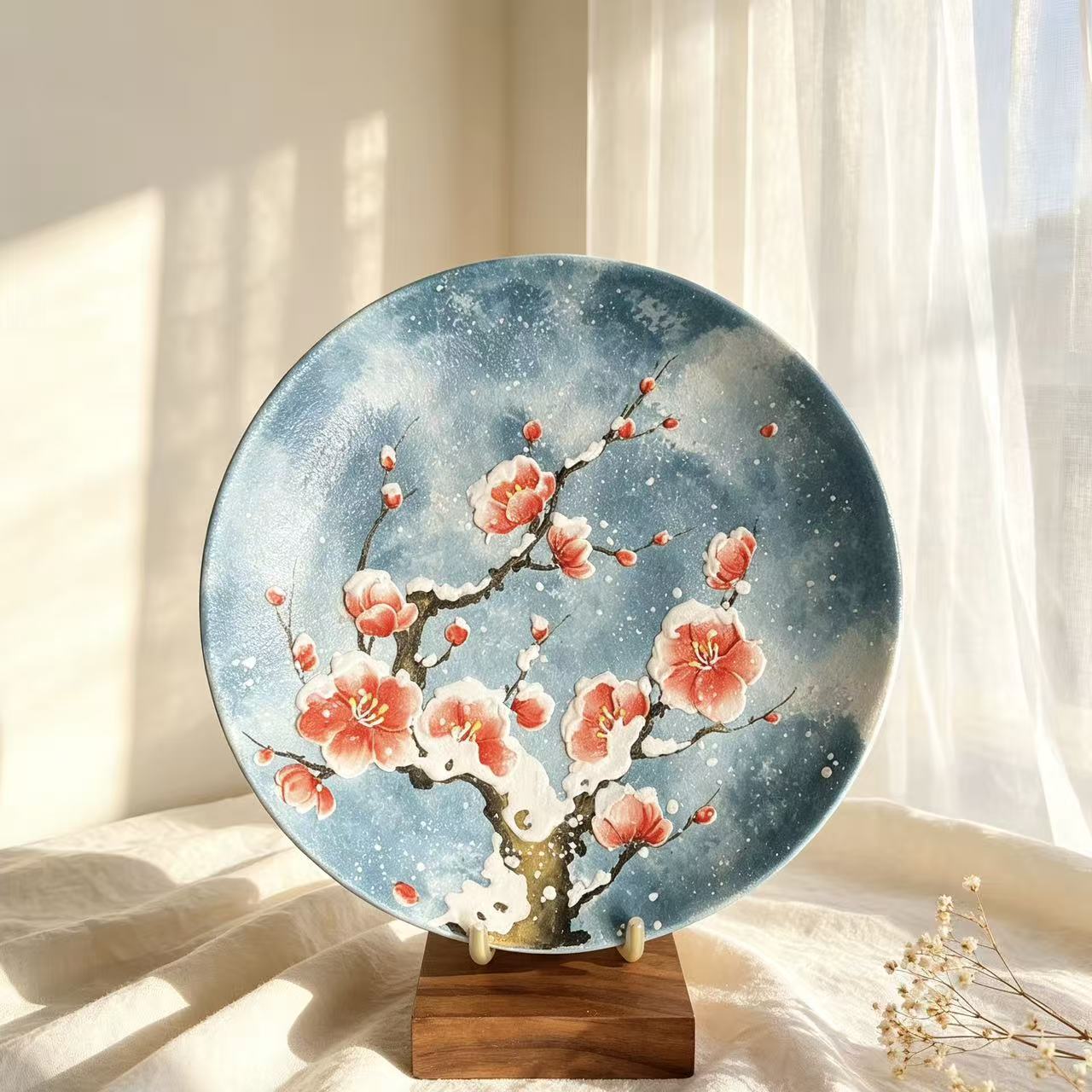 Plum Blossom Hand-Painted Ceramic Cup Set