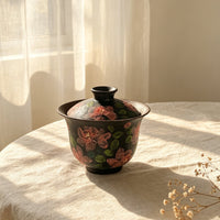 Dark Floral Hand-Painted Gaiwan Set