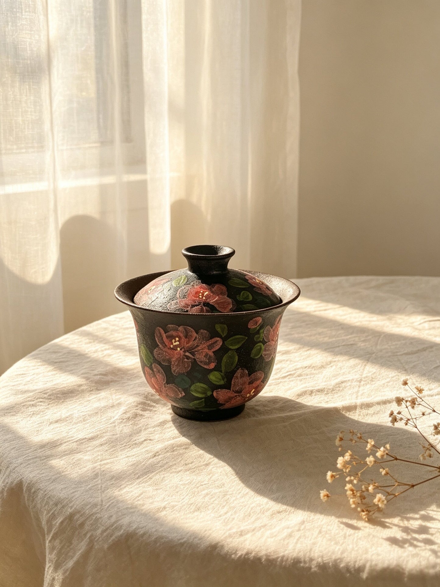 Dark Floral Hand-Painted Gaiwan Set