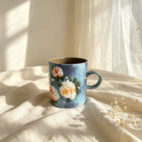 White Rose Hand-Painted Ceramic Cup Set
