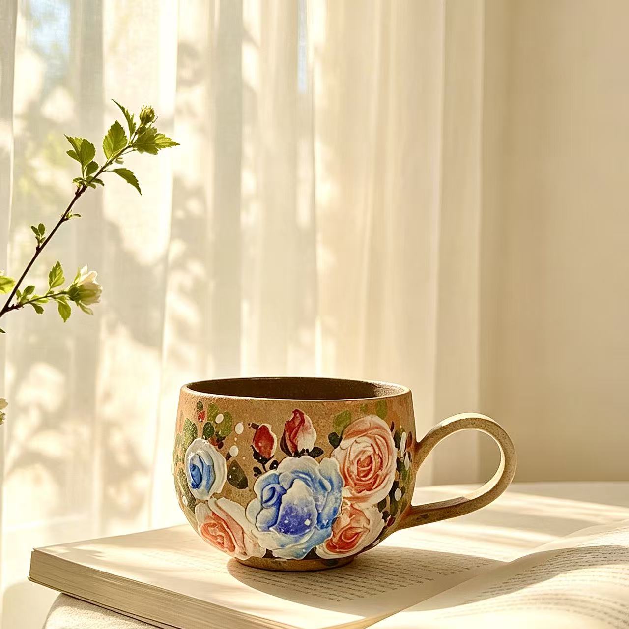 Rose Garden Hand-Painted Ceramic Cup Set