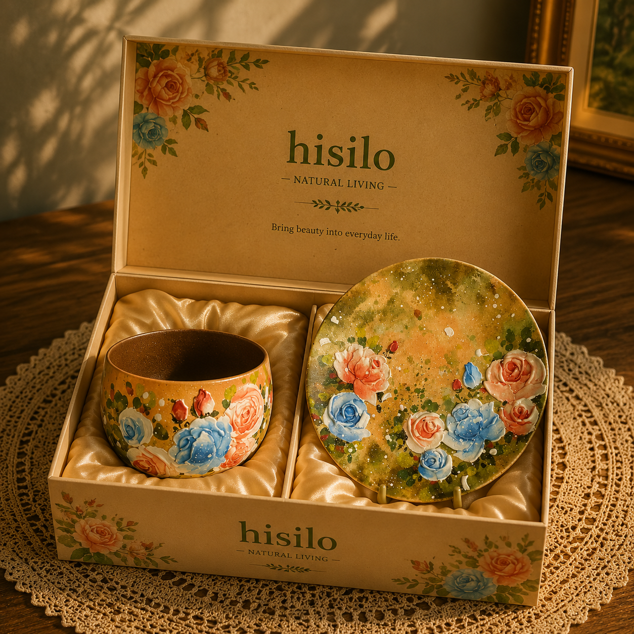 Rose Garden Hand-Painted Ceramic Cup Set