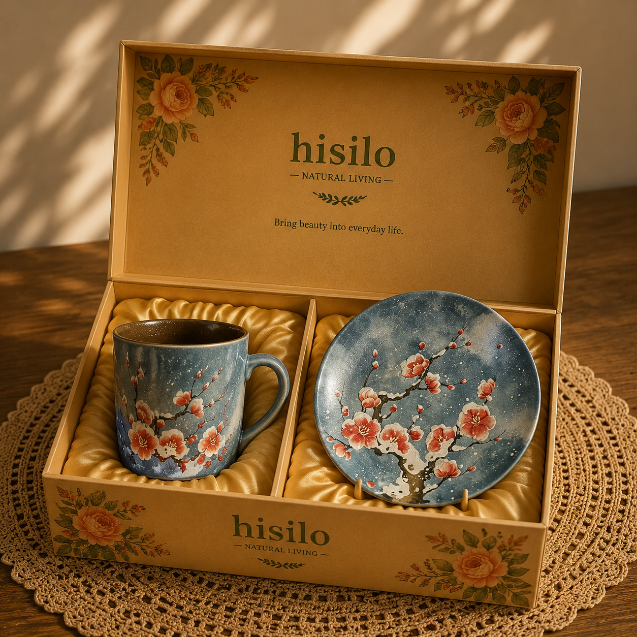 Plum Blossom Hand-Painted Ceramic Cup Set