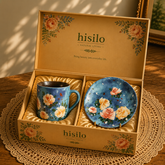 White Rose Hand-Painted Ceramic Cup Set